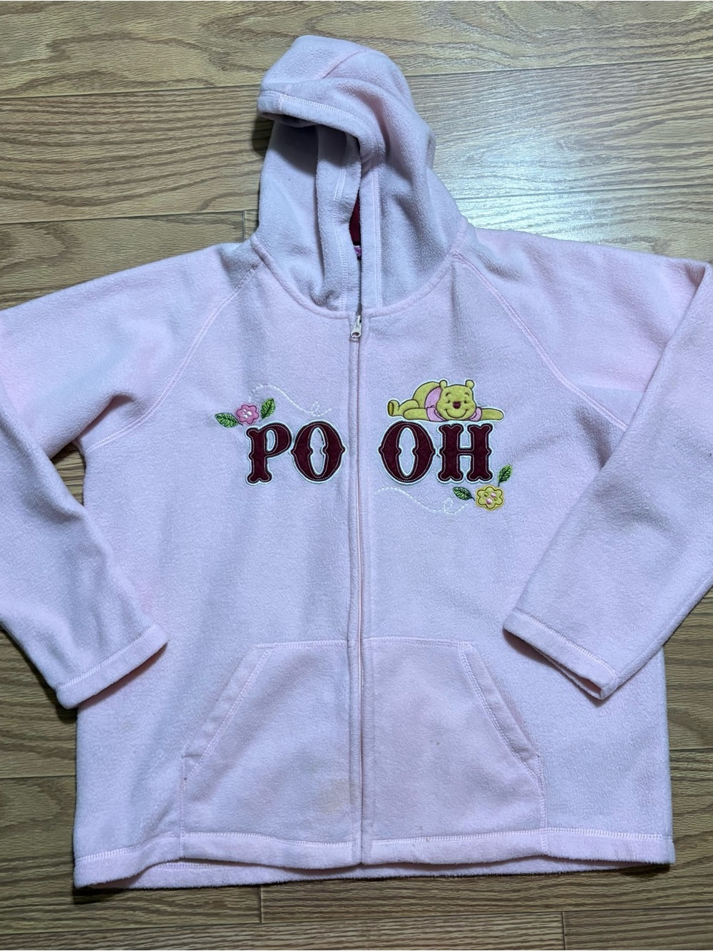 Vintage Y2K 2000s Disney Winnie the Pooh Fleece Full Zip Hoodie Pink XL - Picture 1 of 8